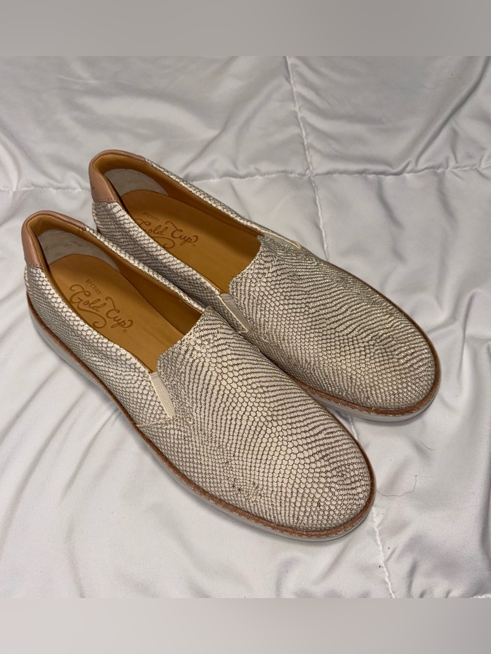 Sperry Gold Cup Rey Gold Reptile Slip Ons Size 8